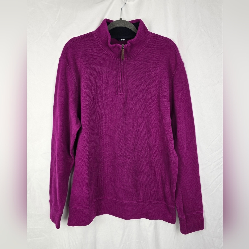 Lands' End Bedford Ribbed Quarter Zip Magenta Pullover Sweater Men's sz L